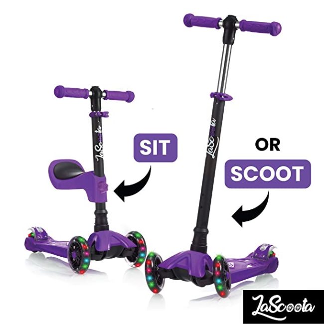 Lascoota 2-in-1 Kick Scooter with Removable Seat Great for Kids & Toddlers Girls or Boys – Adjustable Height w/Extra-Wide Deck PU Flashing Wheels for Children from 2 to 14 Year-Old Lascoota 2-in-1 Kick Scooter with Removable Seat Great for Kids & Toddlers Girls or Boys – Adjustable Height w/Extra-Wide Deck PU Flashing Wheels for Children from 2 to 14 Year-Old
