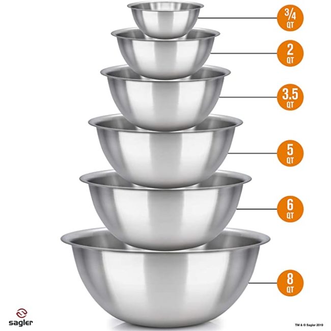 mixing bowls – mixing bowl Set of 6 – stainless steel mixing bowls – Polished Mirror kitchen bowls – Set Includes ¾, 2, 3.5, 5, 6, 8 Quart – Ideal For Cooking & Serving – Easy to clean – Great gift
